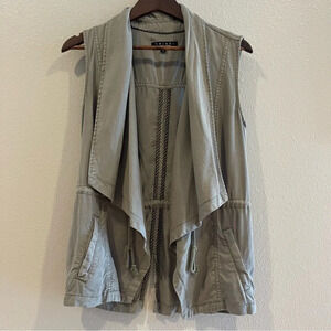 Trixxi‎ Olive Tencel Open Flap Front Utility Style Vest Size Small